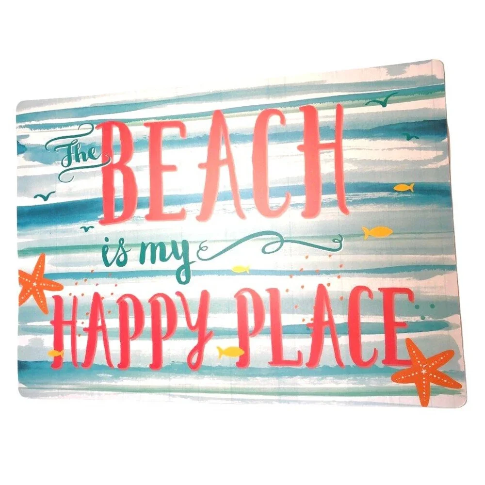 Beach Is My Happy Place Placemats Set of 4 Foam Back Vinyl Beach House Summer